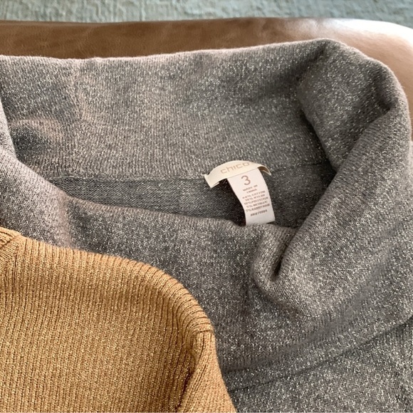 Bundle two festive turtlenecks. Silver cowlneck is Chicos size 3. - Picture 2 of 3